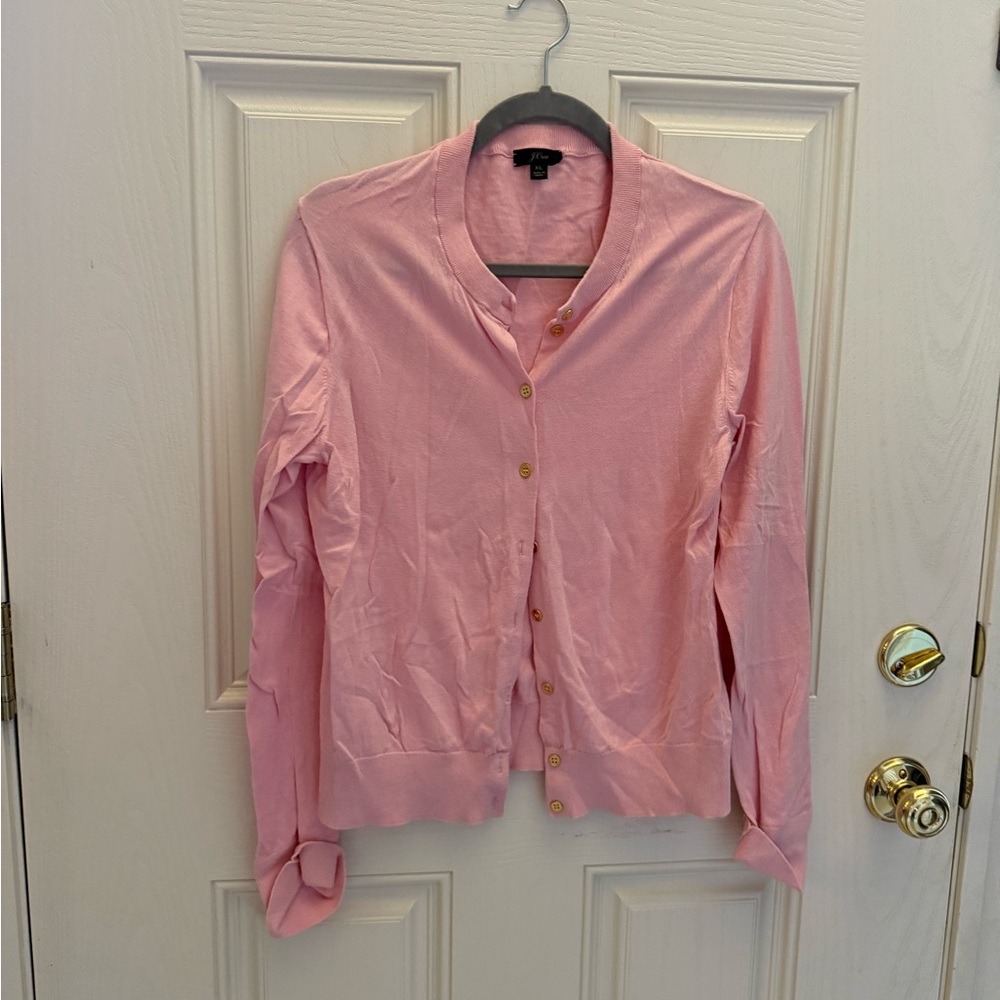 J. Crew pastel pink classic Jackie cardigan GOLD BUTTONS - Picture 2 of 5